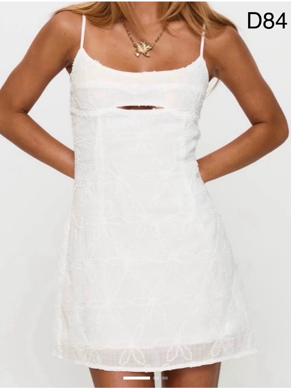 Princess Polly White Spaghetti Strap Mini Dress with Front Cutout, Size 12